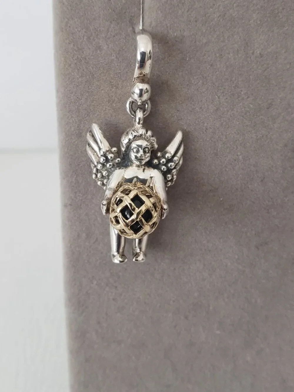Barry Kieselstein Cord Vintage 14K Gold & Silver Cherub Orb Dangle Earrings